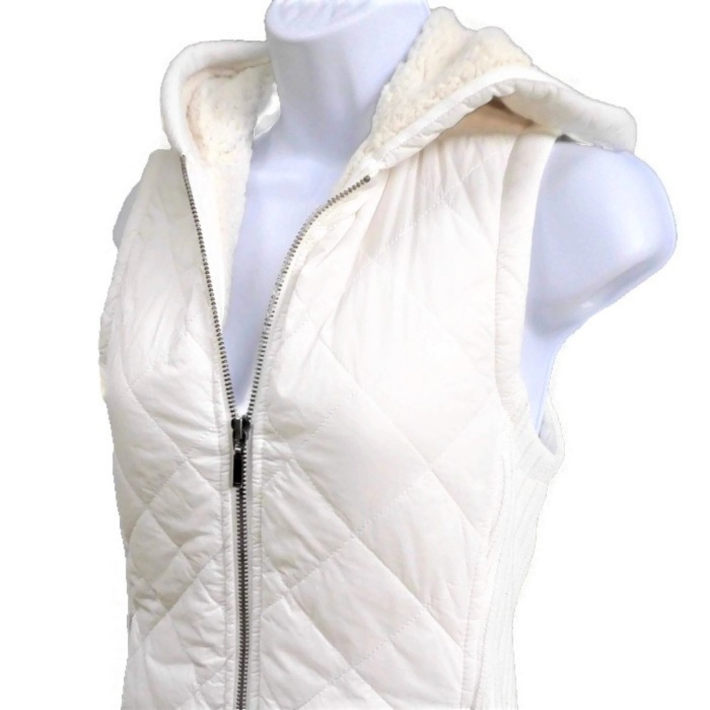 Telluride Clothing Co Puffy Vest Shearling White Front Zip Quilted Hoodie S